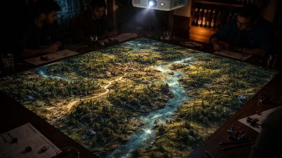 découvrez une expérience immersive unique pour vos sessions de jeu de rôle avec une battlemap xxl projetée grâce au vidéoprojecteur epson, transformant chaque partie en un véritable spectacle visuel.