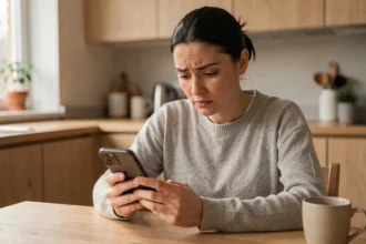Femme consultant son smartphone à la recherche du presse-papier sur son téléphone Android