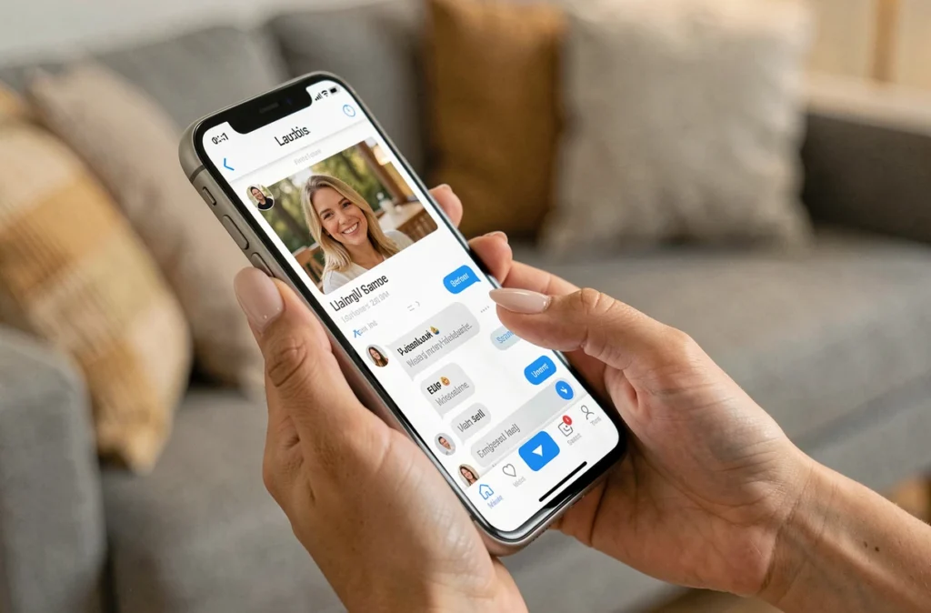 Gros plan sur un smartphone affichant un profil de rencontre populaire avec de nombreuses notifications de messages, illustrant les éléments qui déclenchent l'engagement en ligne