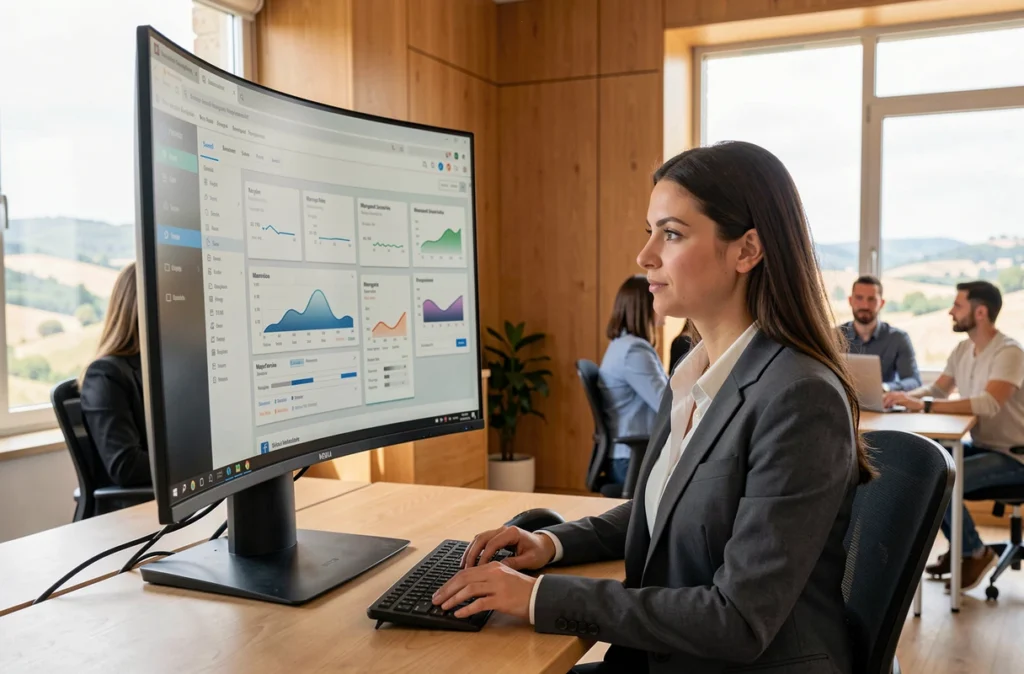 Consultante VerseIT supervisant des services managés sur un tableau de bord informatique en Occitanie