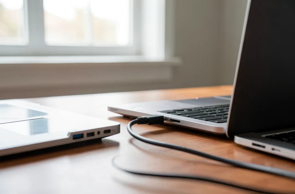 Disque dur externe branché sur un ordinateur portable