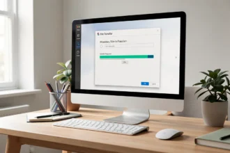 Écran d'ordinateur affichant un téléchargement bloqué sur un bureau